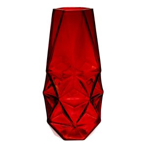 Geometric Faceted Red Glass Vase H-8