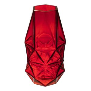 Geometric Faceted Red Glass Vase. H-10