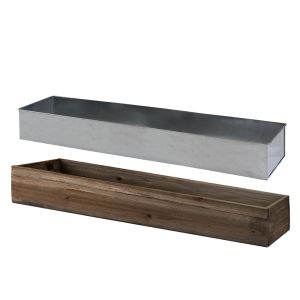 Natural Brown Wood Rectangle Planter Box With Metal Zinc Liner (H:4