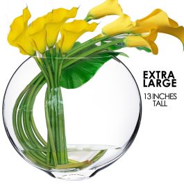 13 Inch Decorative Glass Moon Shaped Flat Oval Vase | Glass Vases 