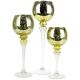 3-Piece Set, Metallic Gold Crackle Mercury Glass Candle Holders. H-12