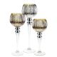 3-Piece Set, Gold Wavy Etched Mercury Glass Candle Holders. H-12