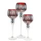 3-Piece Set, Red Wavy Etched Mercury Glass Candle Holders. H-12