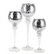 3-Piece Set, Metallic Silver Crackle Mercury Glass Candle Holders. H-12