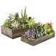 Natural Brown Wood Rectangle Planter Box With Metal Zinc Liner (Set of 2)(12