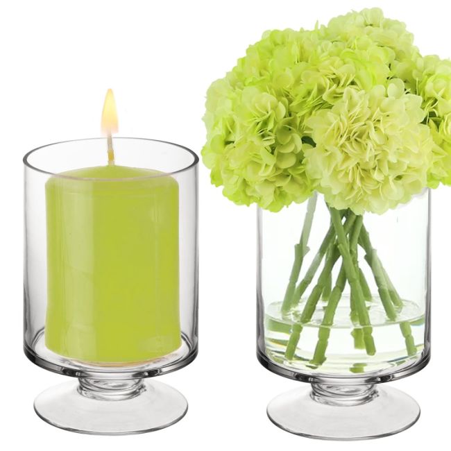 6 x 3.75 Inch Contemporary Short Stem Glass Hurricane Candle