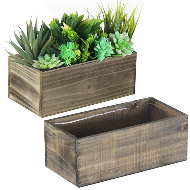 4 x 10 x 5 in | Rectangle Wood Box Planter with Plastic Insert Liner |  Glass Vases Depot